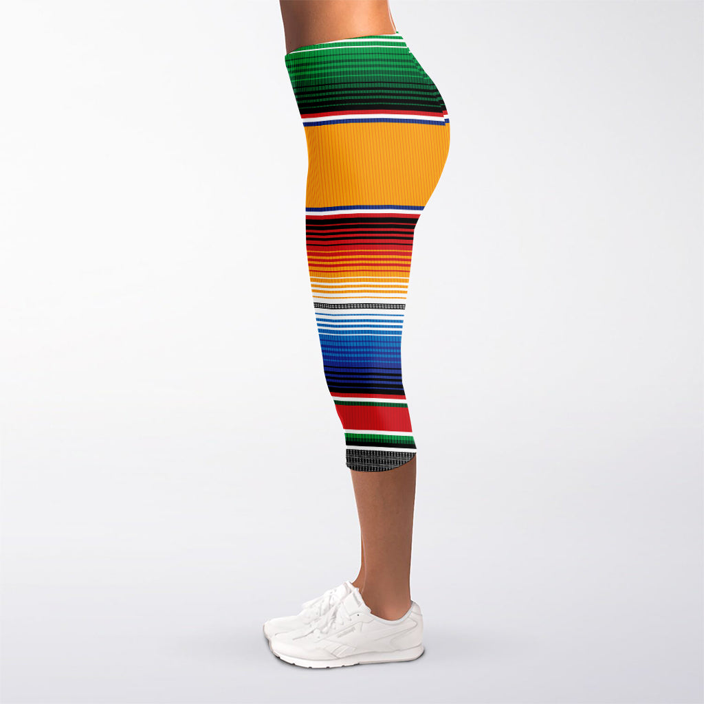 Ethnic Serape Blanket Stripe Print Women's Capri Leggings
