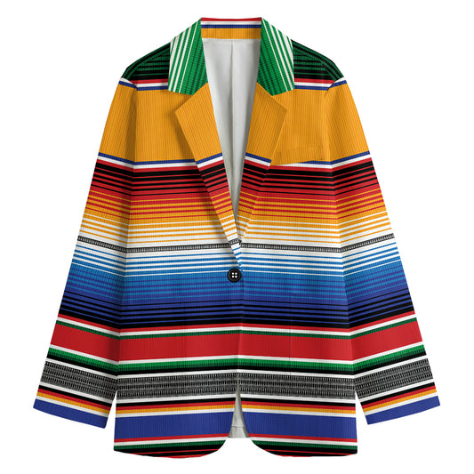 Ethnic Serape Blanket Stripe Print Women's Cotton Blazer