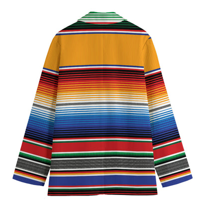 Ethnic Serape Blanket Stripe Print Women's Cotton Blazer