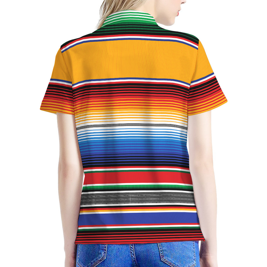 Ethnic Serape Blanket Stripe Print Women's Polo Shirt