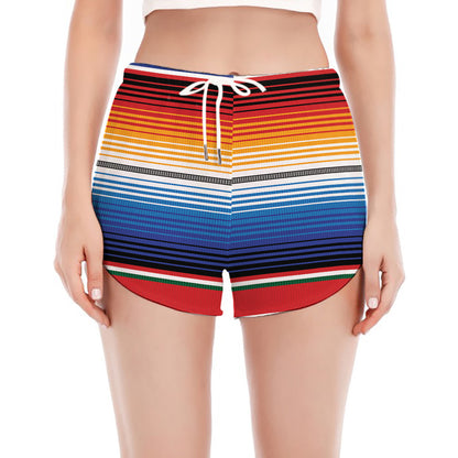 Ethnic Serape Blanket Stripe Print Women's Split Running Shorts