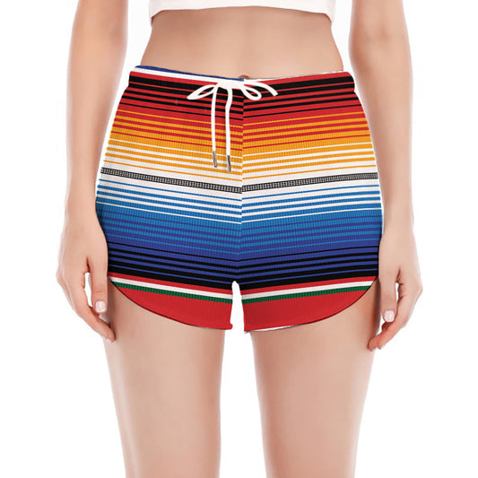Ethnic Serape Blanket Stripe Print Women's Split Running Shorts
