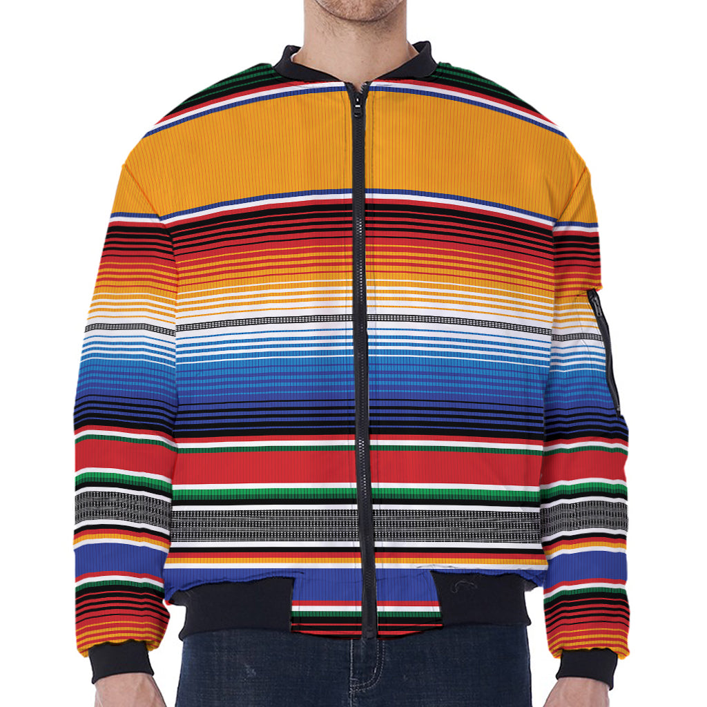 Ethnic Serape Blanket Stripe Print Zip Sleeve Bomber Jacket