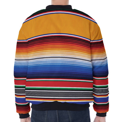 Ethnic Serape Blanket Stripe Print Zip Sleeve Bomber Jacket