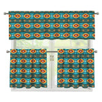 Ethnic Southwestern Navajo Pattern Print 3 Piece Kitchen Curtains