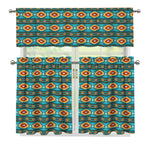 Ethnic Southwestern Navajo Pattern Print 3 Piece Kitchen Curtains