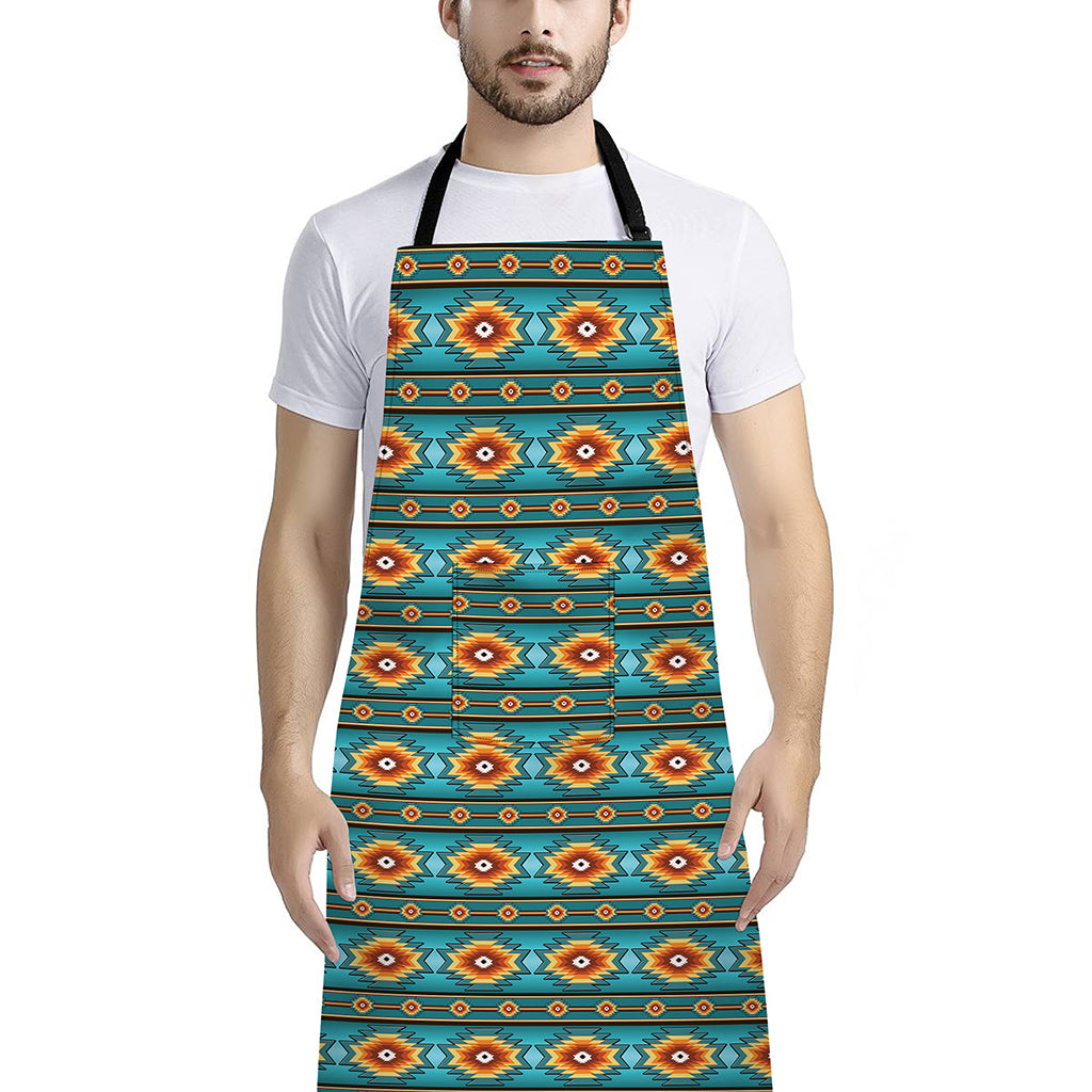Ethnic Southwestern Navajo Pattern Print Bib Apron With Pocket