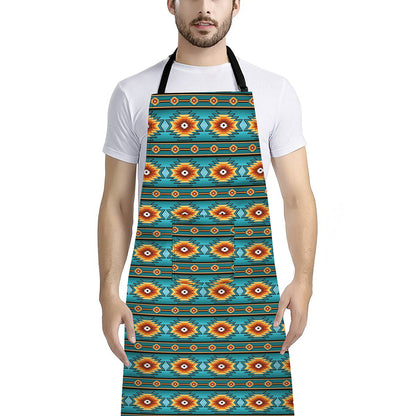 Ethnic Southwestern Navajo Pattern Print Bib Apron With Pocket