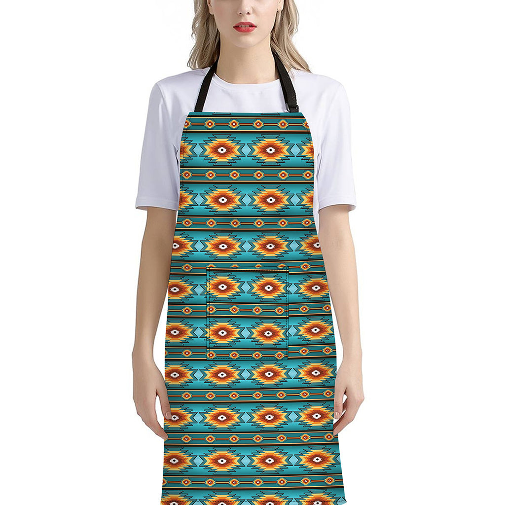 Ethnic Southwestern Navajo Pattern Print Bib Apron With Pocket