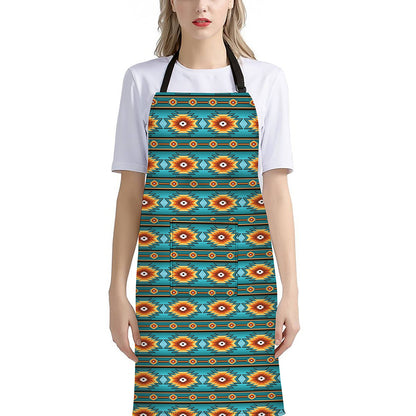 Ethnic Southwestern Navajo Pattern Print Bib Apron With Pocket