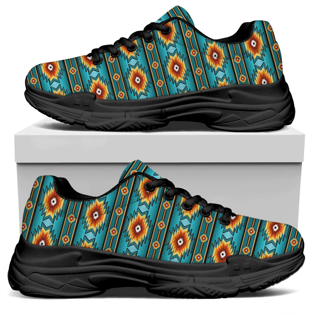 Ethnic Southwestern Navajo Pattern Print Black Chunky Shoes