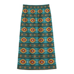 Ethnic Southwestern Navajo Pattern Print Cotton Front Slit Maxi Skirt