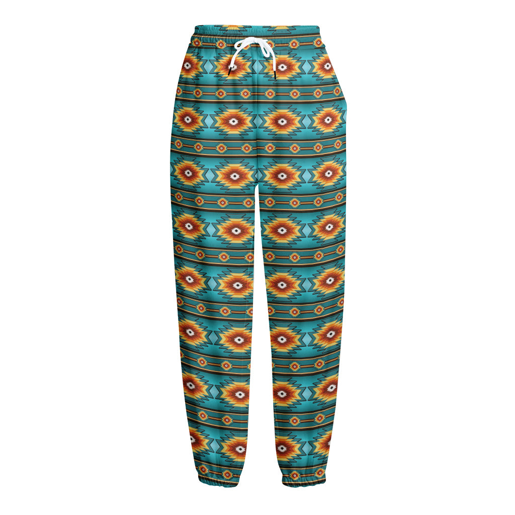 Ethnic Southwestern Navajo Pattern Print Fleece Lined Knit Pants