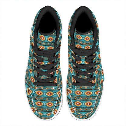 Ethnic Southwestern Navajo Pattern Print High Top Leather Sneakers