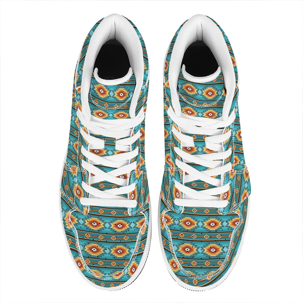 Ethnic Southwestern Navajo Pattern Print High Top Leather Sneakers