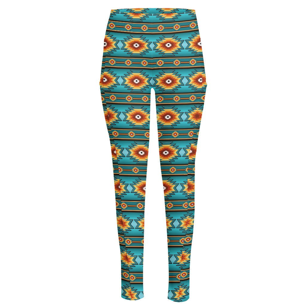 Ethnic Southwestern Navajo Pattern Print High-Waisted Pocket Leggings