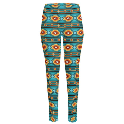Ethnic Southwestern Navajo Pattern Print High-Waisted Pocket Leggings