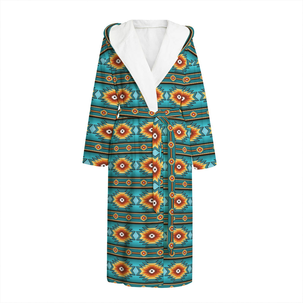 Ethnic Southwestern Navajo Pattern Print Hooded Bathrobe
