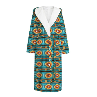 Ethnic Southwestern Navajo Pattern Print Hooded Bathrobe