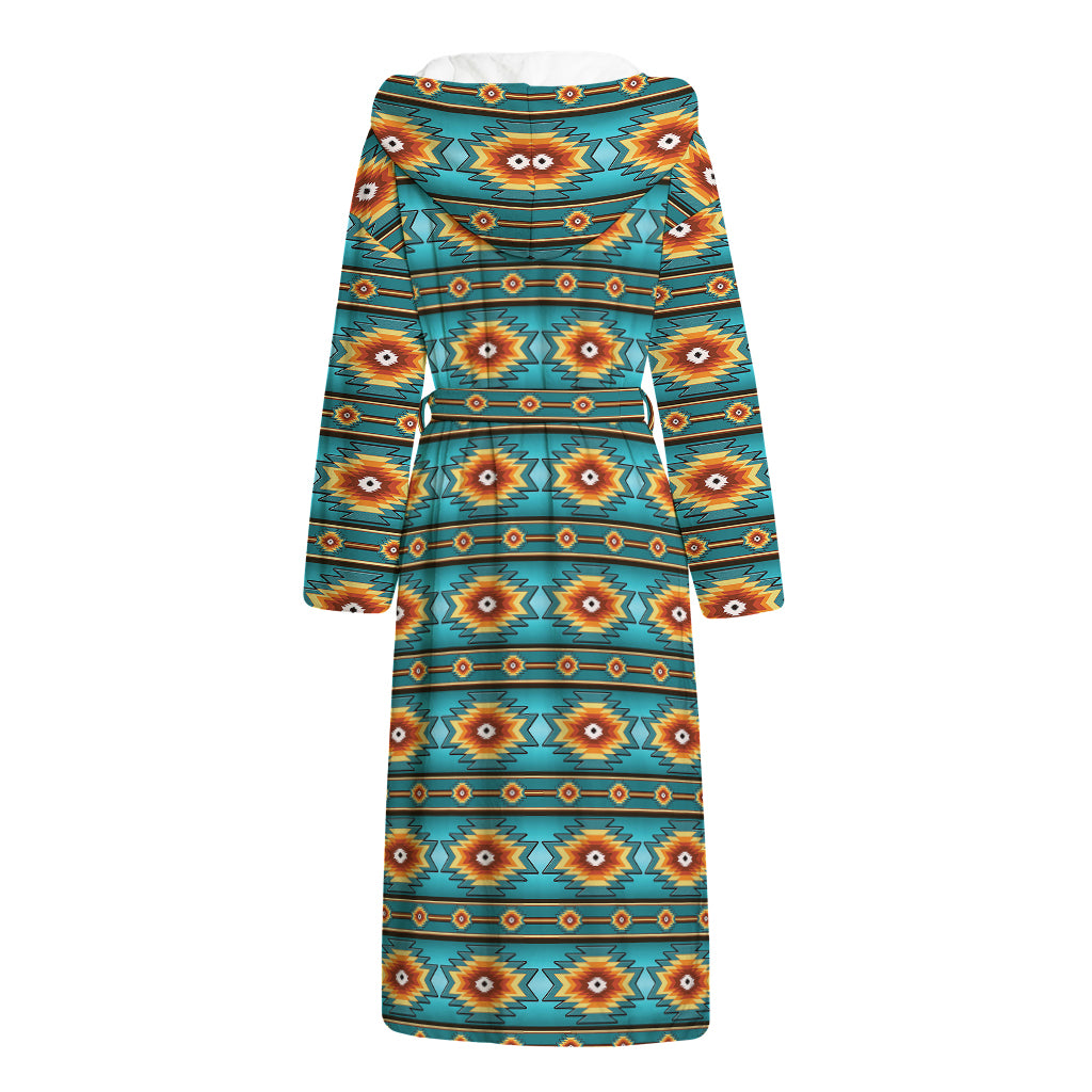 Ethnic Southwestern Navajo Pattern Print Hooded Bathrobe