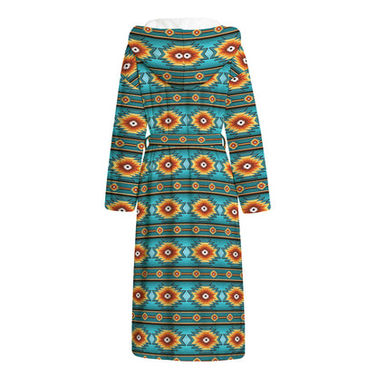 Ethnic Southwestern Navajo Pattern Print Hooded Bathrobe
