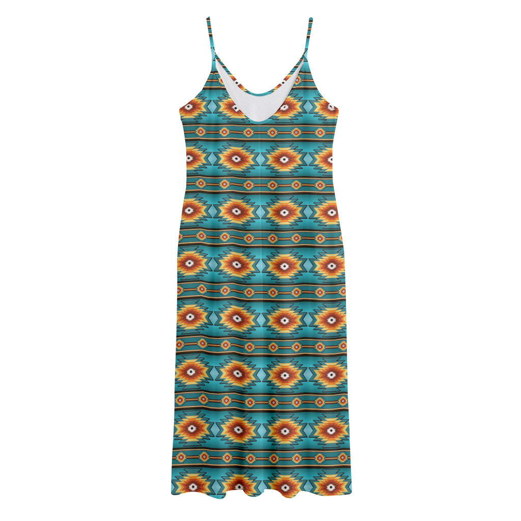 Ethnic Southwestern Navajo Pattern Print Jersey Midi Cami Dress