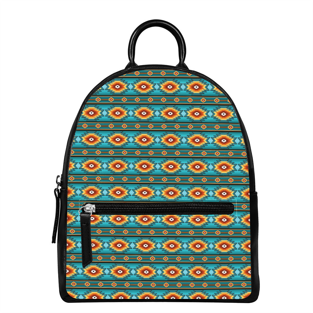 Ethnic Southwestern Navajo Pattern Print Leather Backpack