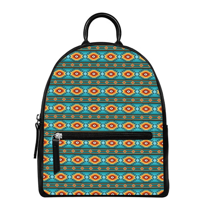 Ethnic Southwestern Navajo Pattern Print Leather Backpack