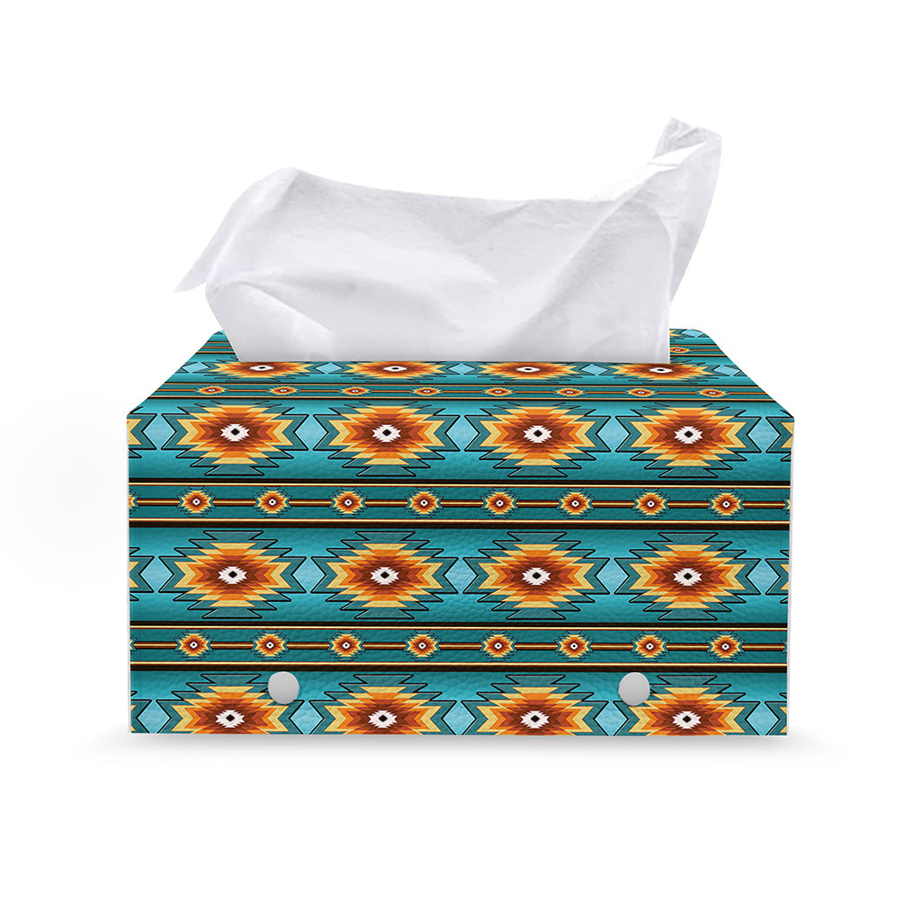 Ethnic Southwestern Navajo Pattern Print Leather Tissue Box Cover