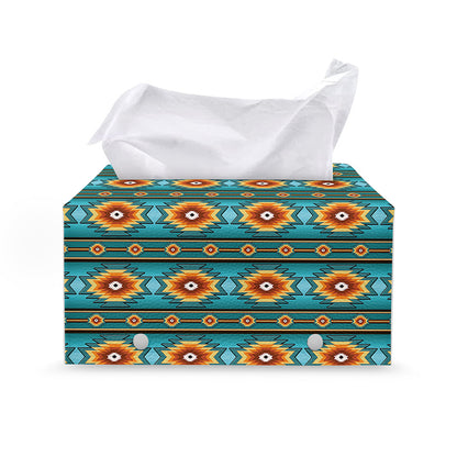 Ethnic Southwestern Navajo Pattern Print Leather Tissue Box Cover
