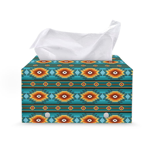 Ethnic Southwestern Navajo Pattern Print Leather Tissue Box Cover