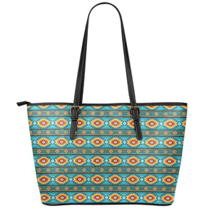 Ethnic Southwestern Navajo Pattern Print Leather Tote Bag