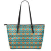 Ethnic Southwestern Navajo Pattern Print Leather Tote Bag