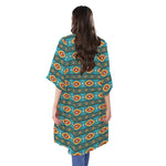 Ethnic Southwestern Navajo Pattern Print Open Front Beach Cover Up