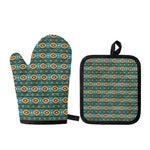 Ethnic Southwestern Navajo Pattern Print Oven Mitt And Pot Holder Set