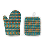 Ethnic Southwestern Navajo Pattern Print Oven Mitt And Pot Holder Set
