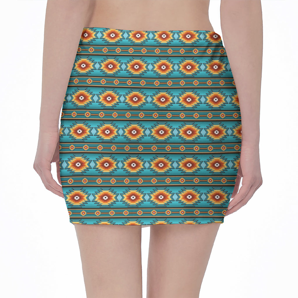 Ethnic Southwestern Navajo Pattern Print Pencil Mini Skirt