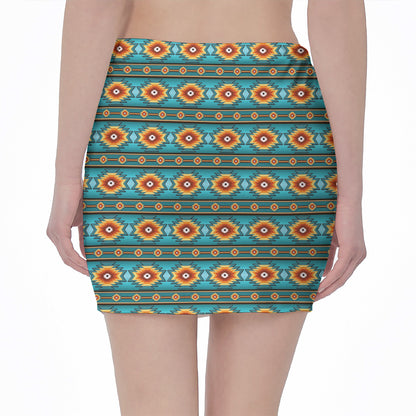 Ethnic Southwestern Navajo Pattern Print Pencil Mini Skirt