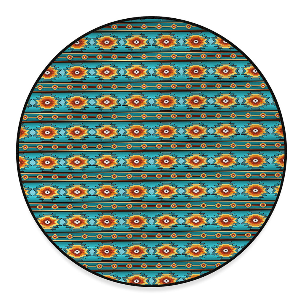 Ethnic Southwestern Navajo Pattern Print Round Floor Mat
