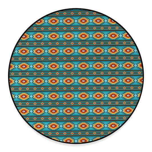 Ethnic Southwestern Navajo Pattern Print Round Floor Mat