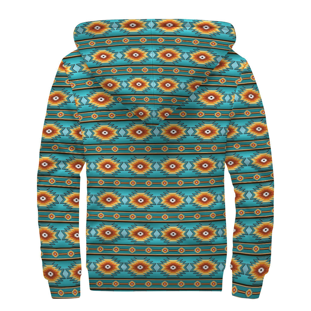 Ethnic Southwestern Navajo Pattern Print Sherpa Lined Zip Up Hoodie