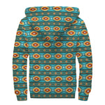 Ethnic Southwestern Navajo Pattern Print Sherpa Lined Zip Up Hoodie