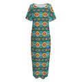 Ethnic Southwestern Navajo Pattern Print Short Sleeve Long Nightdress