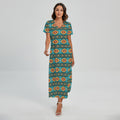 Ethnic Southwestern Navajo Pattern Print Short Sleeve Maxi Dress