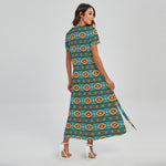 Ethnic Southwestern Navajo Pattern Print Short Sleeve Maxi Dress