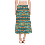 Ethnic Southwestern Navajo Pattern Print Side Slit Midi Skirt