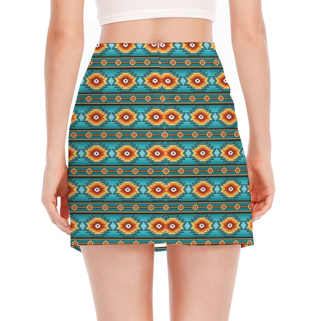 Ethnic Southwestern Navajo Pattern Print Side Slit Mini Skirt