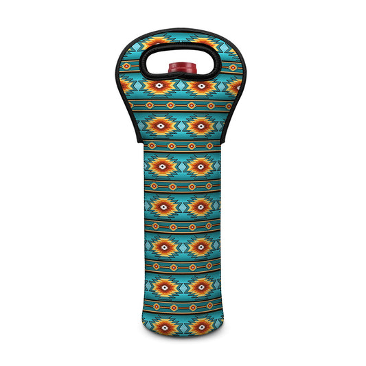 Ethnic Southwestern Navajo Pattern Print Single Neoprene Wine Tote