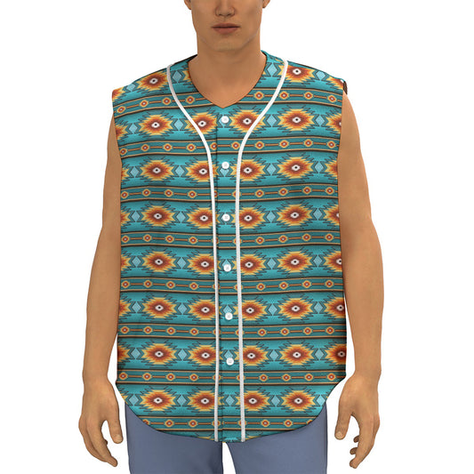 Ethnic Southwestern Navajo Pattern Print Sleeveless Baseball Jersey
