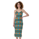 Ethnic Southwestern Navajo Pattern Print Slim Fit Midi Cami Dress